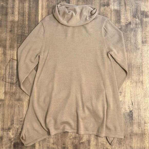 Donna Karan New York Asymmetric Mock Neck Wool Sweater Quiet Luxury Tan Medium - Picture 8 of 8